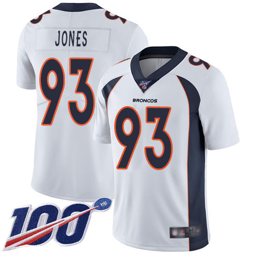 Men Denver Broncos #93 Dre Mont Jones White Vapor Untouchable Limited Player 100th Season Football NFL Jersey